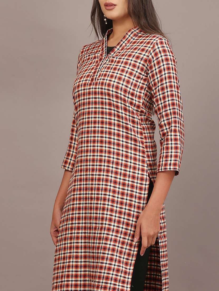 women checkered three quarter sleeve kurta - 22307669 -  Standard Image - 5