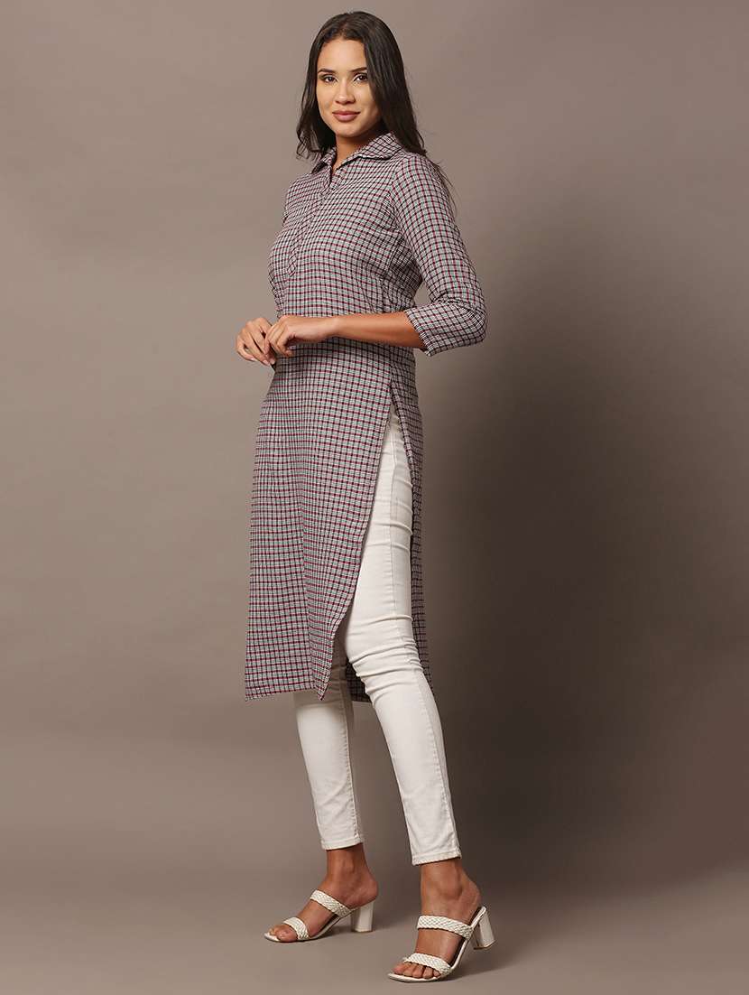 women checkered three quarter sleeve kurta - 22307671 -  Standard Image - 3