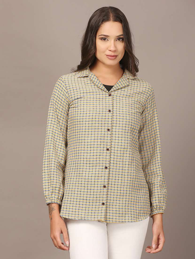 women checkered collared long sleeve shirt