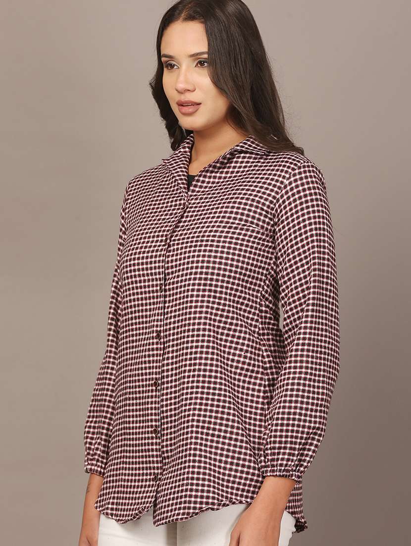 women checkered collared long sleeve shirt - 22307673 -  Standard Image - 3