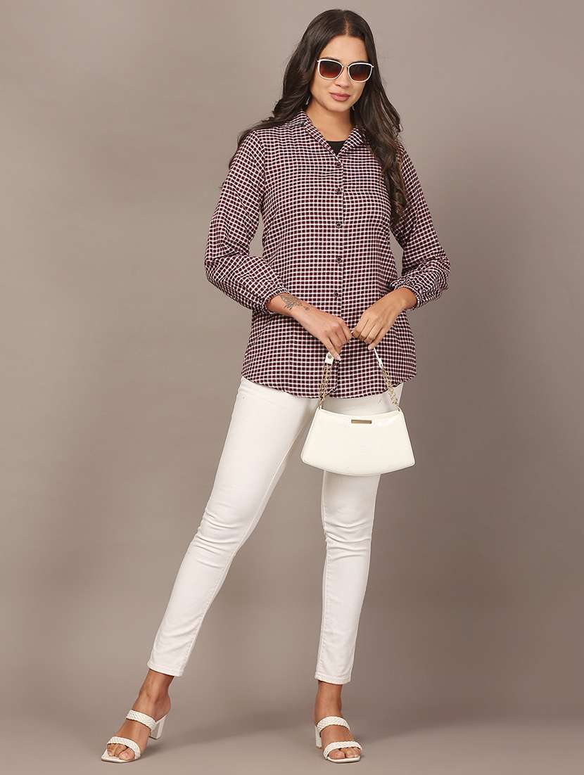 women checkered collared long sleeve shirt - 22307673 -  Standard Image - 5