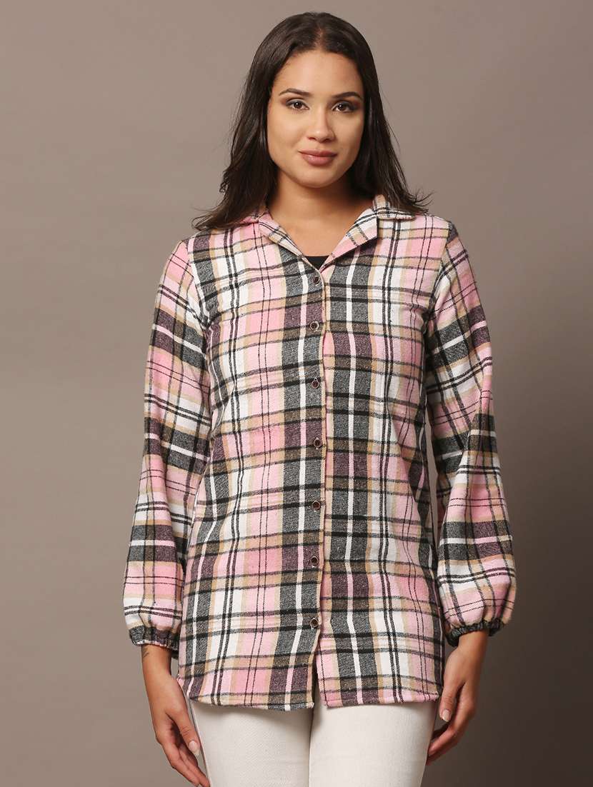women checkered collared long sleeve shirt