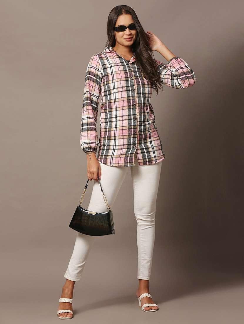 women checkered collared long sleeve shirt - 22307674 -  Standard Image - 5