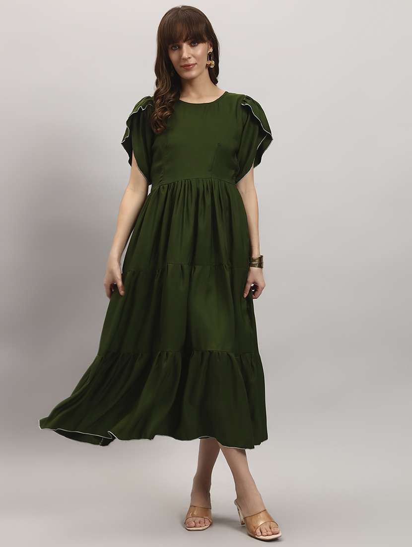 women solid short sleeve tiered dress