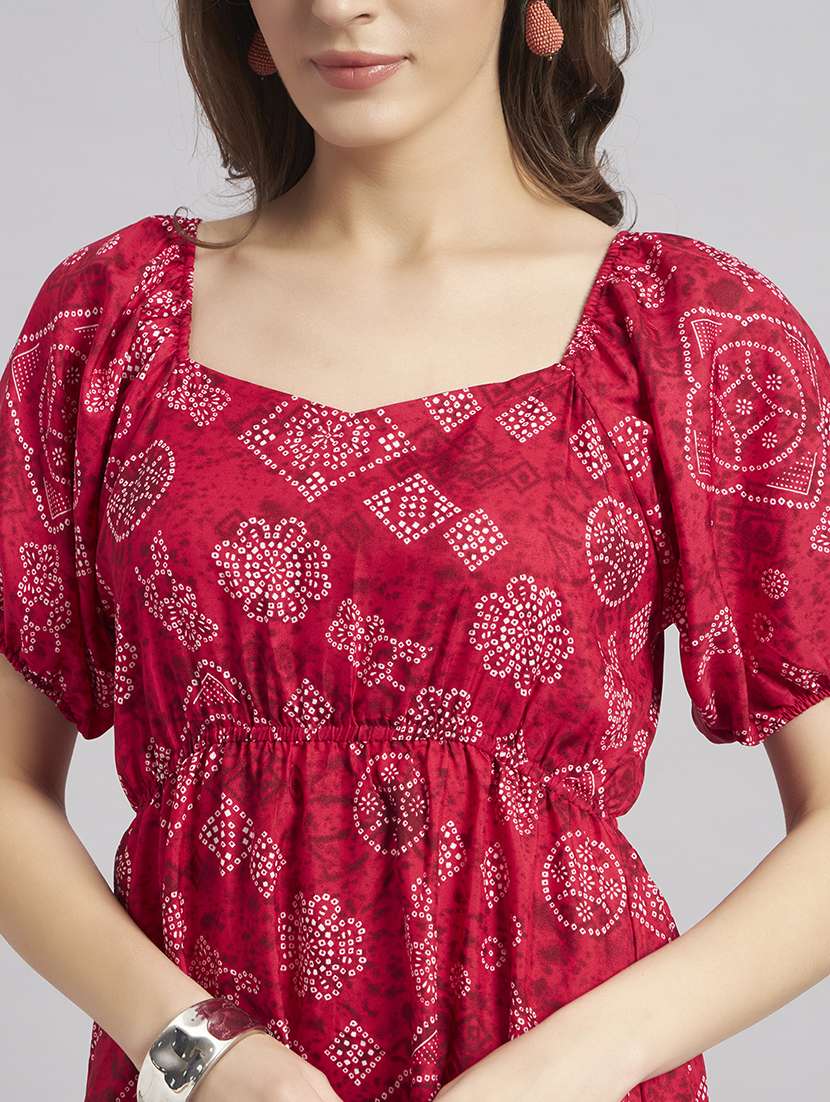 women bandhani puff sleeves a-line dress - 22307753 -  Standard Image - 3