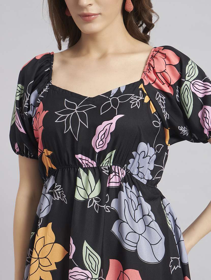women floral puff sleeve a-line dress - 22307772 -  Standard Image - 3