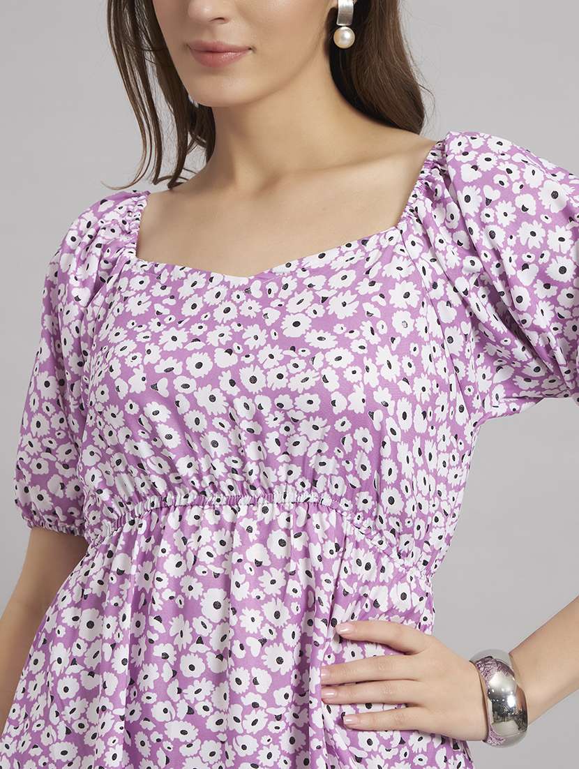 women floral puff sleeve a-line dress - 22307806 -  Standard Image - 3