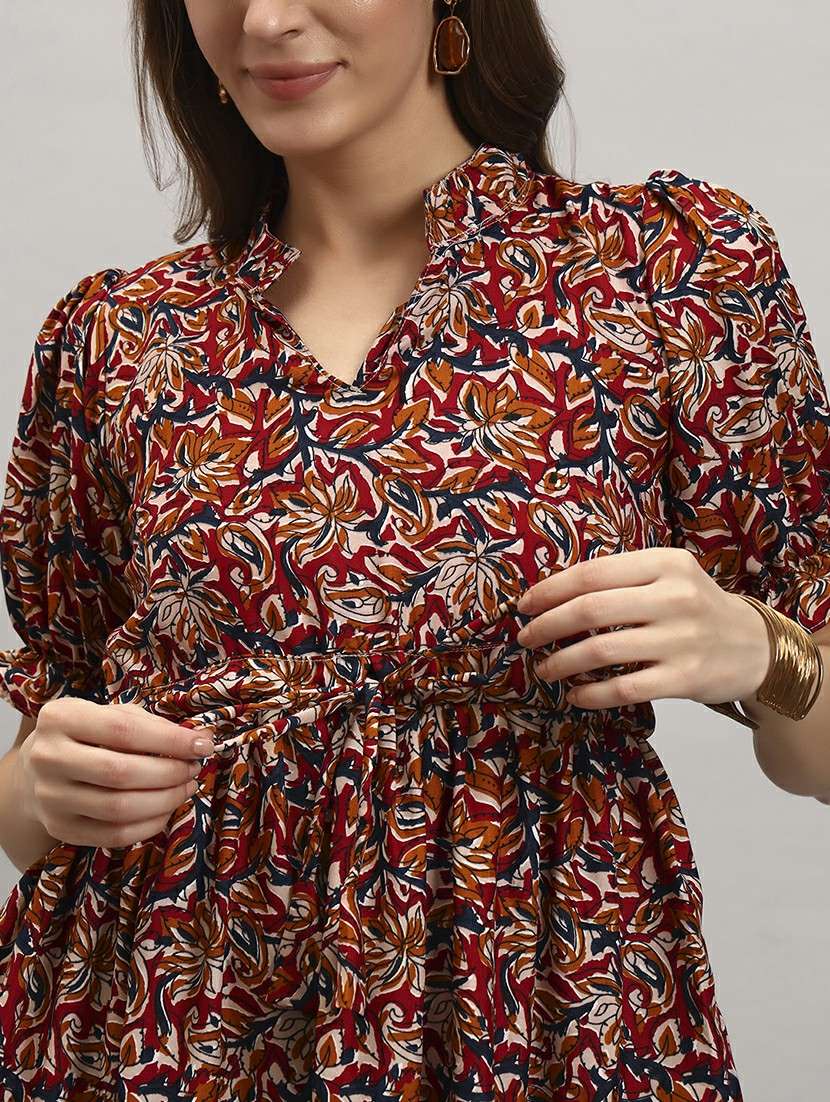 women printed short sleeve tiered dress - 22307812 -  Standard Image - 3