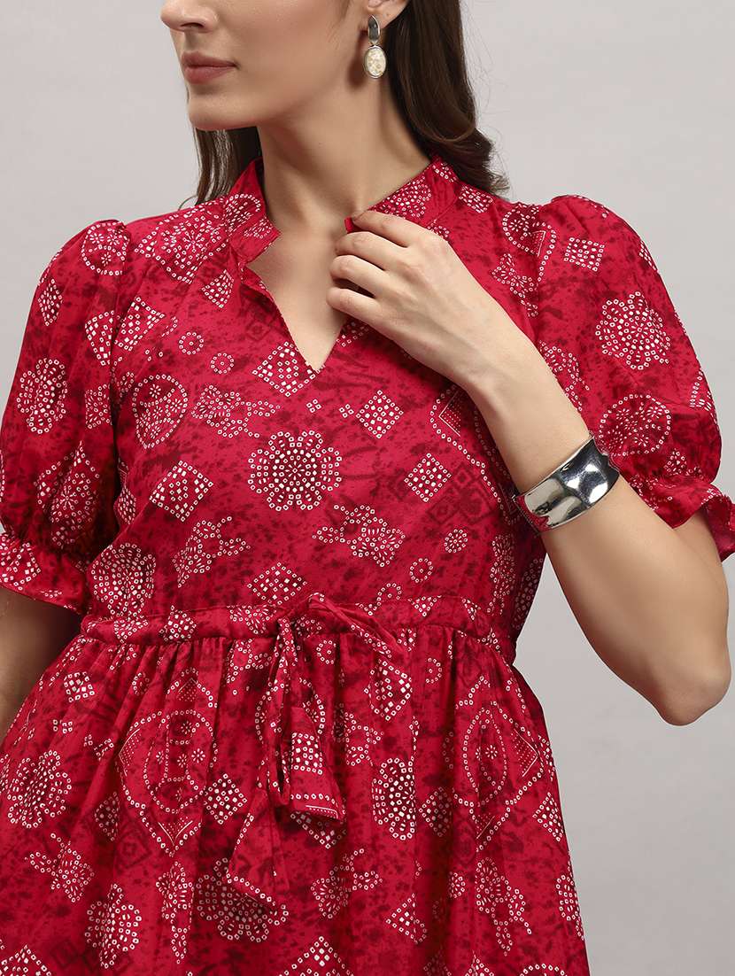 women printed short sleeve tiered dress - 22307817 -  Standard Image - 3