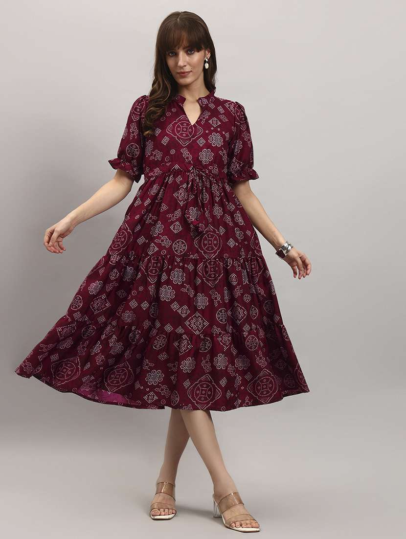women printed short sleeve tiered dress