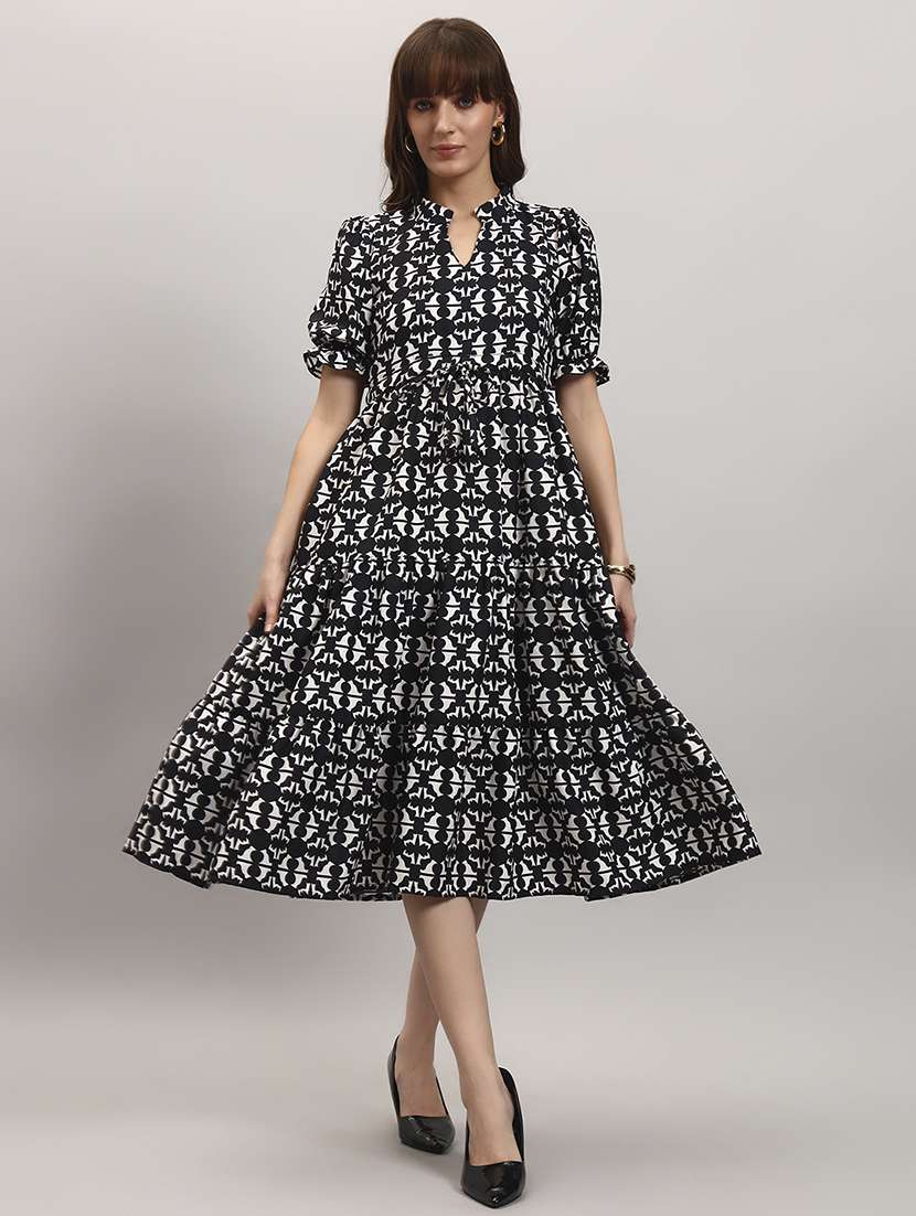 women printed short sleeve tiered dress