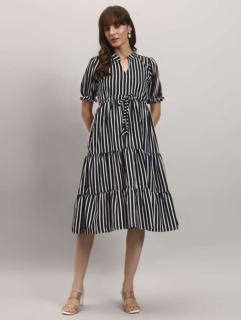 women striped short sleeve tiered dress