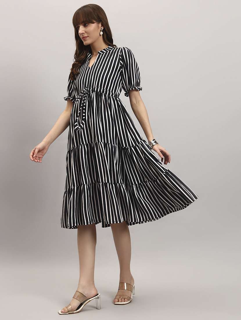 women striped short sleeve tiered dress