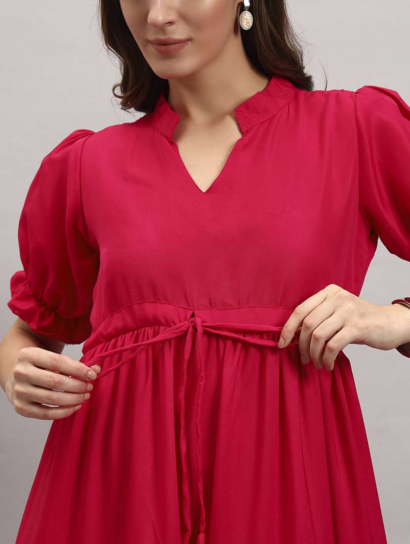 women solid short sleeve tiered dress - 22307859 -  Standard Image - 3