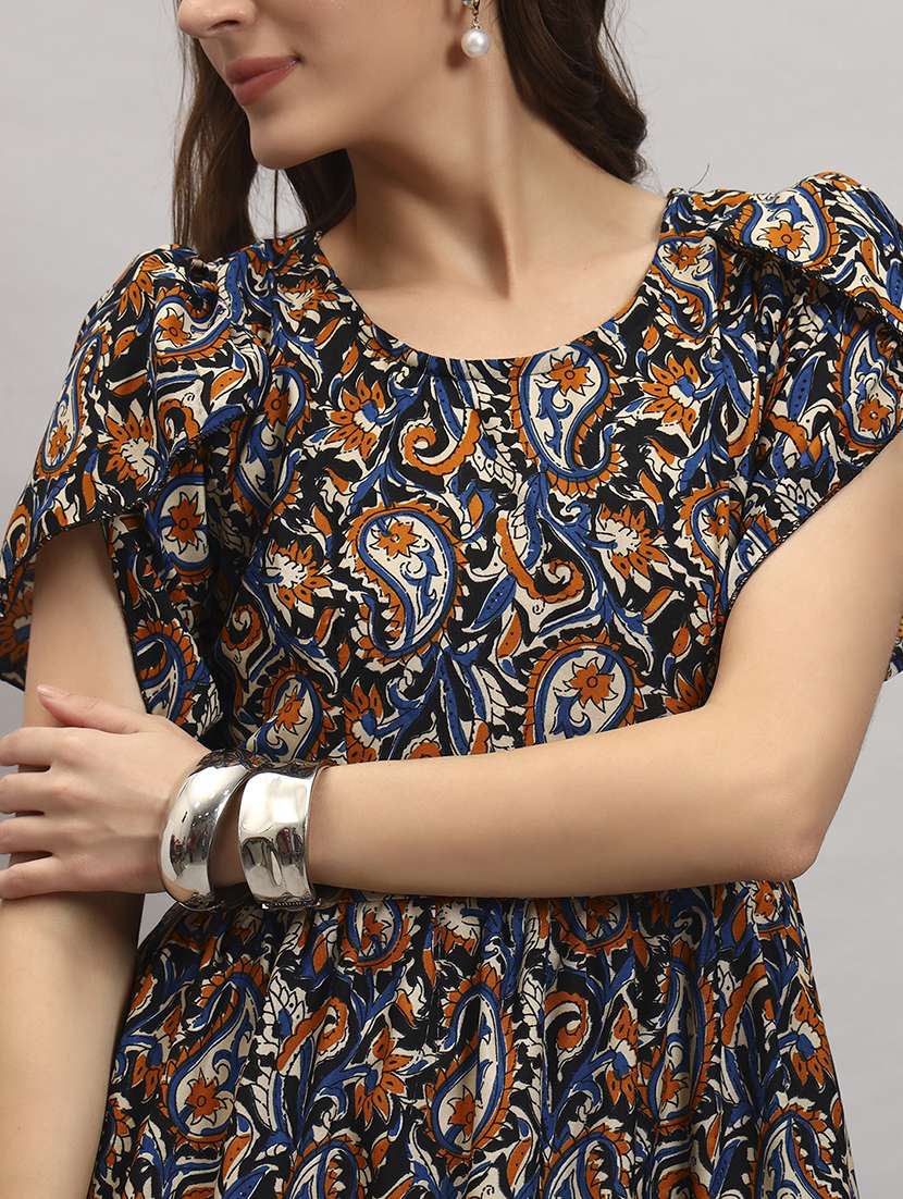 women printed tulip sleeve tiered dress - 22308009 -  Standard Image - 3