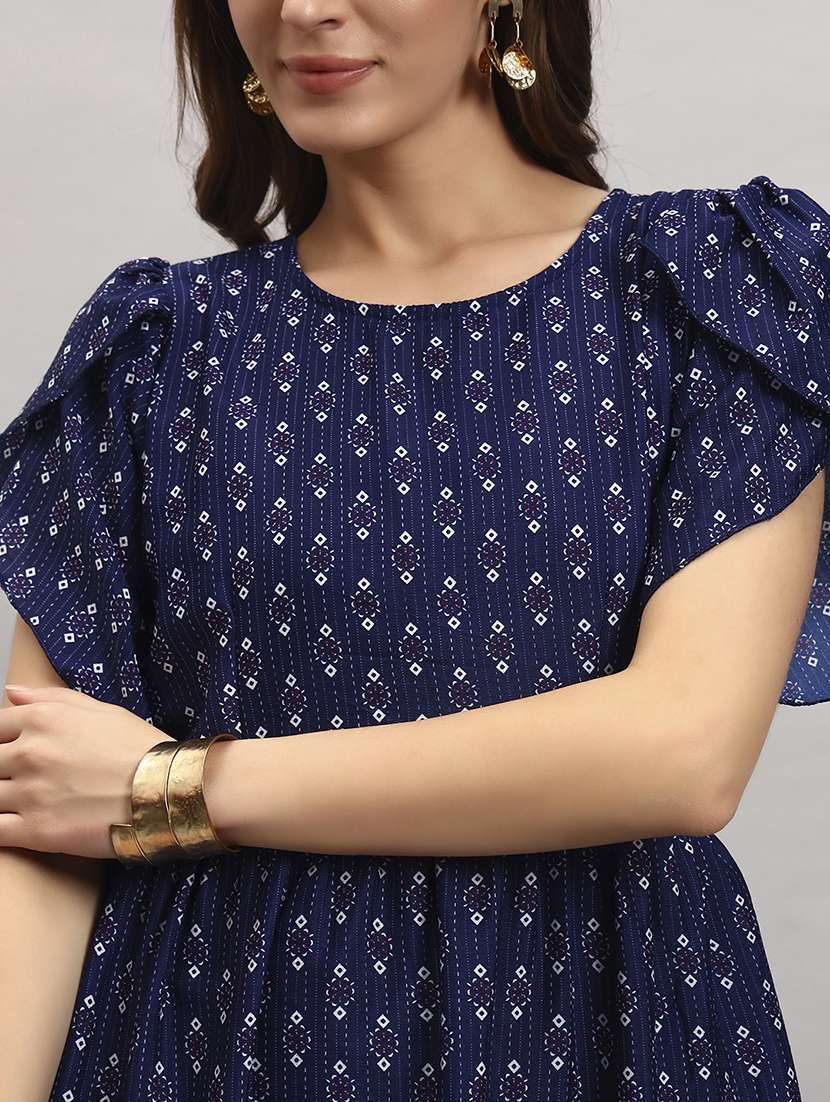 women printed tulip sleeve tiered dress - 22308067 -  Standard Image - 3