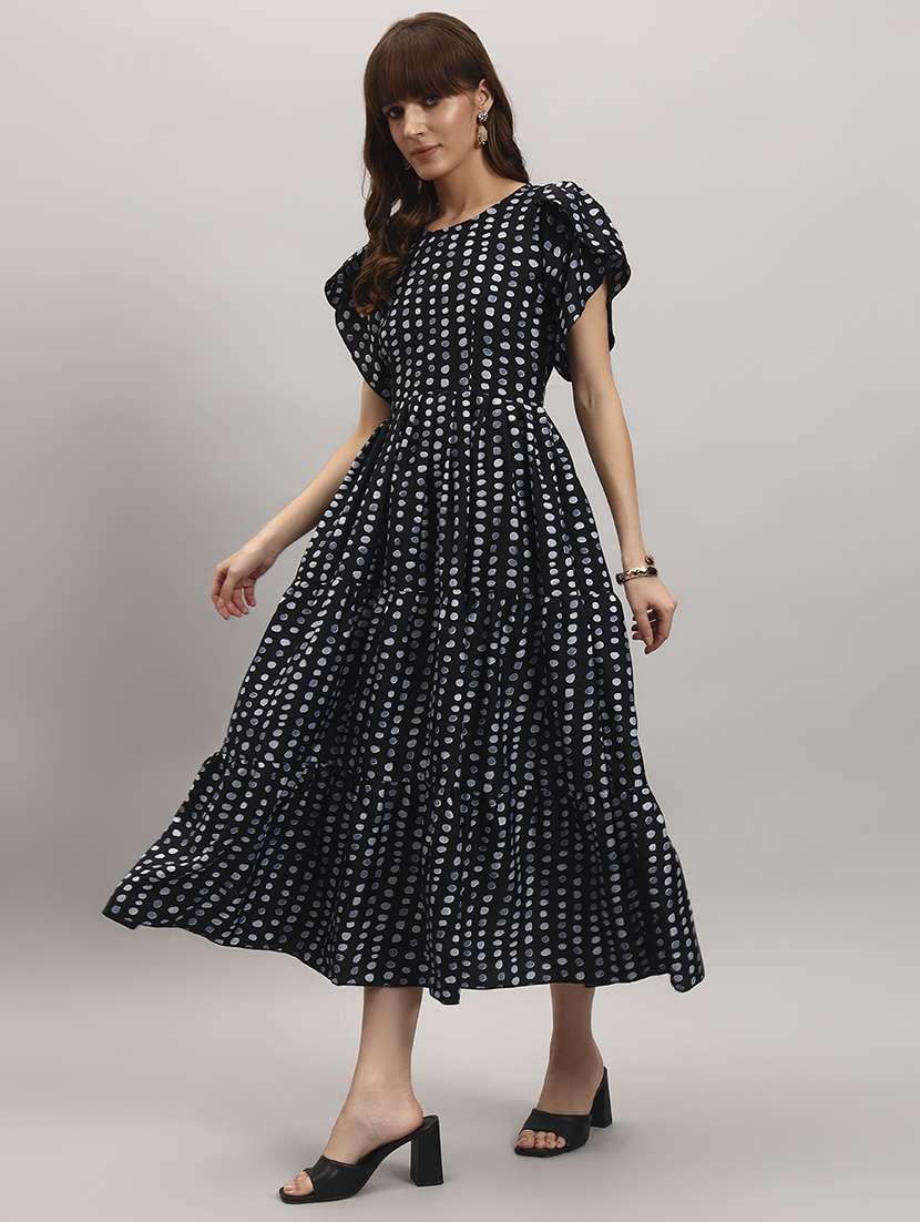women printed tulip sleeves tiered dress