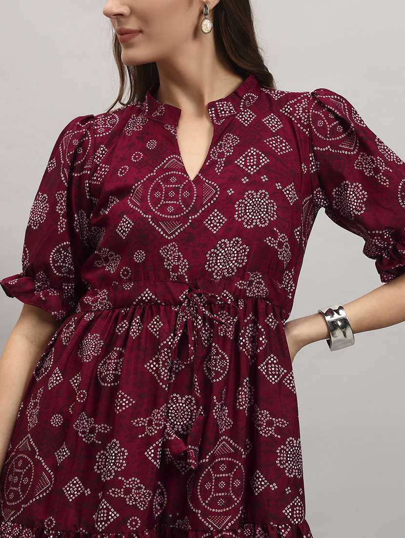 women bandhani print puff sleeve tiered dress - 22308080 -  Standard Image - 3