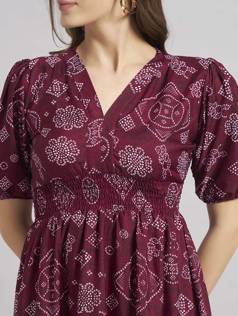 women bandhani print puff sleeve tiered dress - 22308144 -  Standard Image - 3