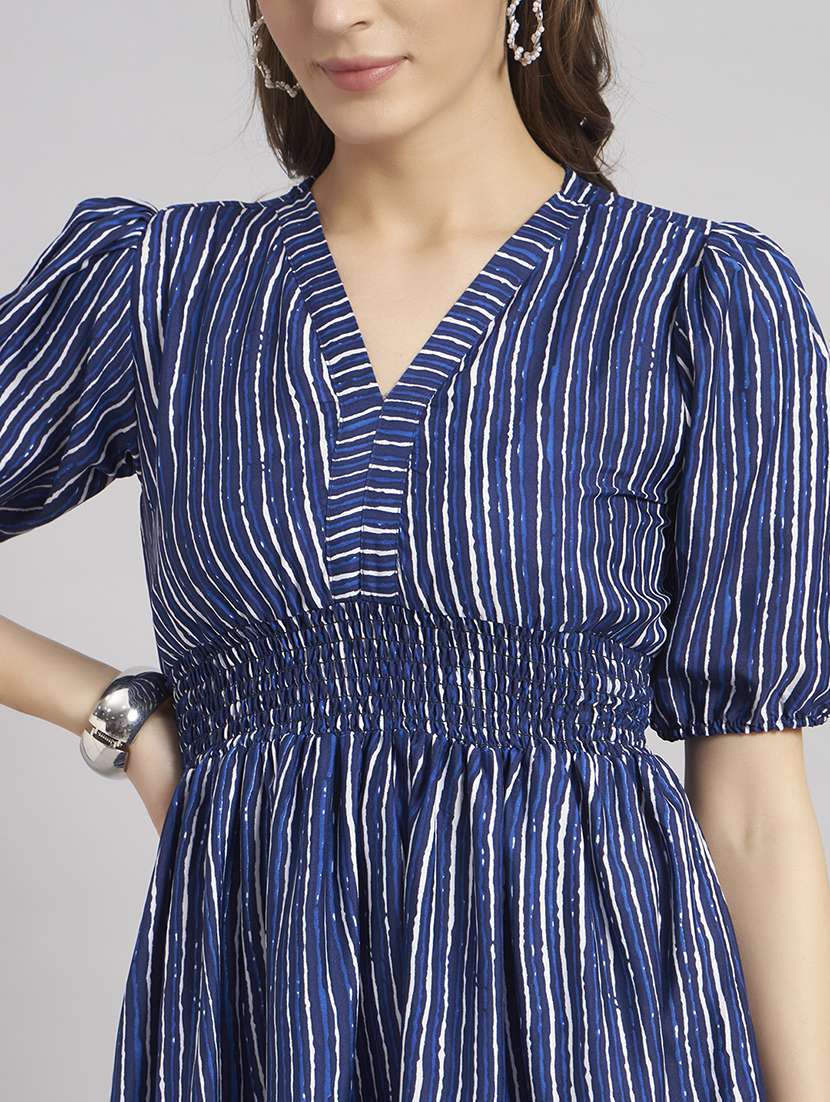 women striped puff sleeve tiered dress - 22308160 -  Standard Image - 3