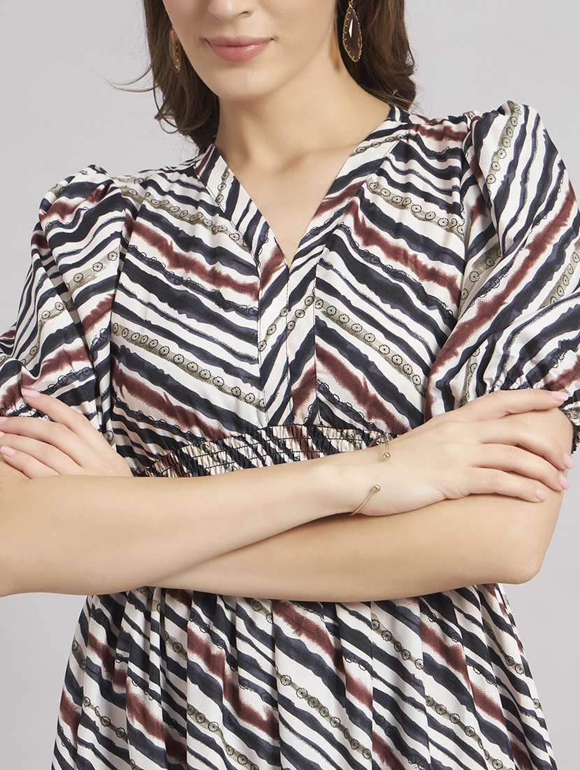 women printed puff sleeves tiered dress - 22308174 -  Standard Image - 3