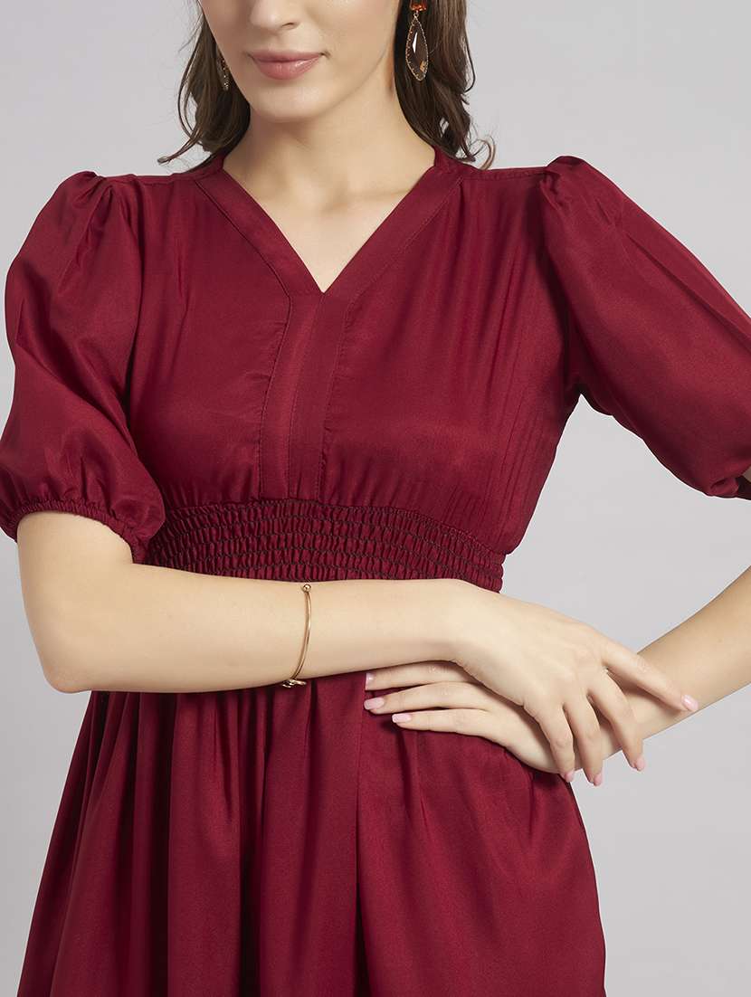 women solid puff sleeve tiered dress - 22308196 -  Standard Image - 3