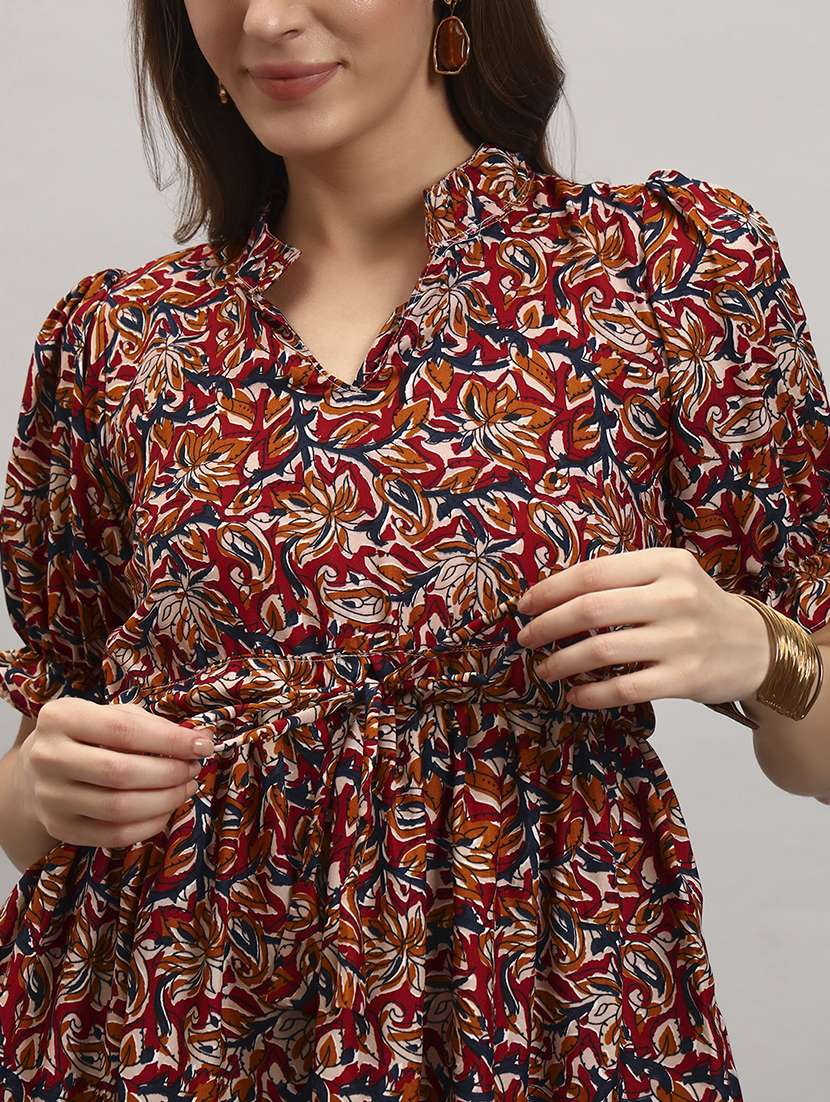 women printed puff sleeves tiered dress - 22308351 -  Standard Image - 3