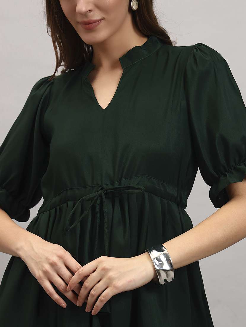 women solid puff sleeve tiered dress - 22308419 -  Standard Image - 3