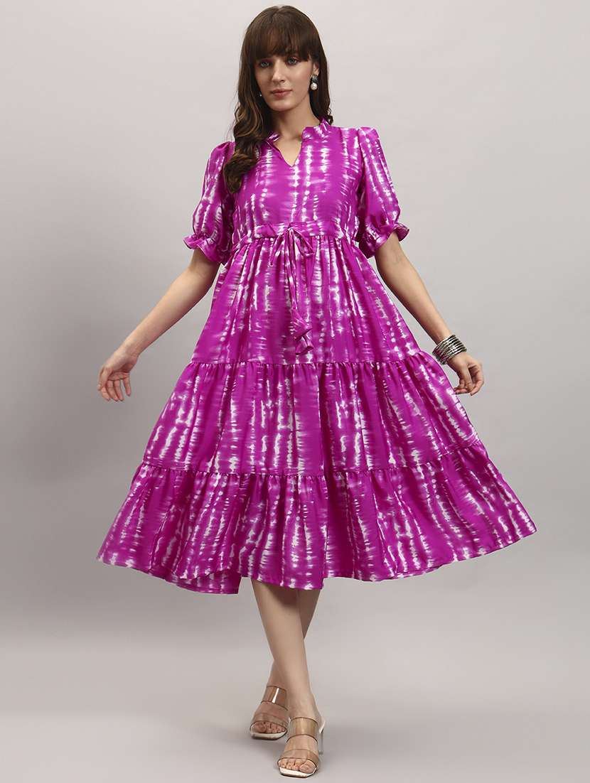 women tie & dye puff sleeve tiered dress