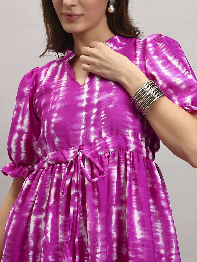 women tie & dye puff sleeve tiered dress - 22308573 -  Standard Image - 3