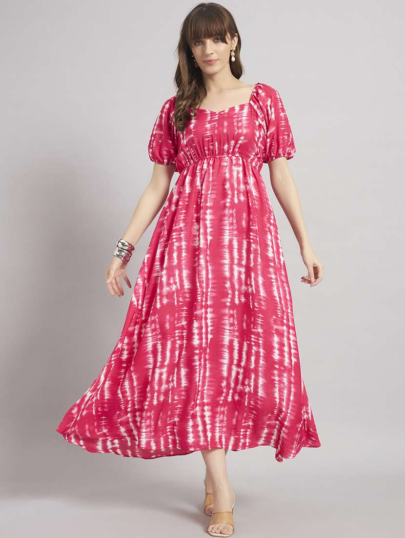 women tie & dye puff sleeve a-line dress