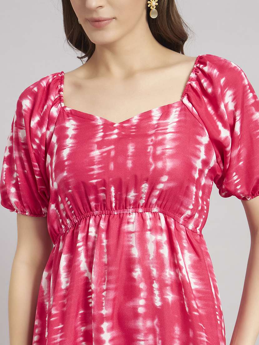 women tie & dye puff sleeve a-line dress - 22308636 -  Standard Image - 3