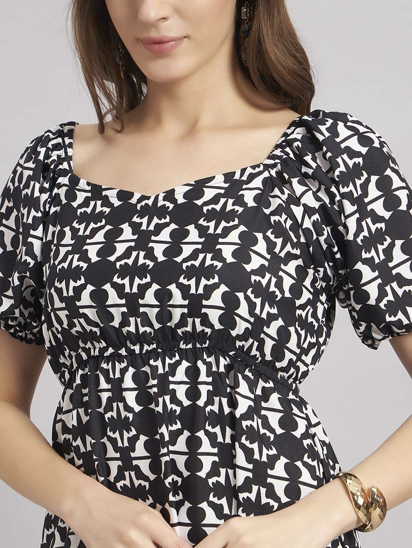 women printed puff sleeves a-line dress - 22308746 -  Standard Image - 3