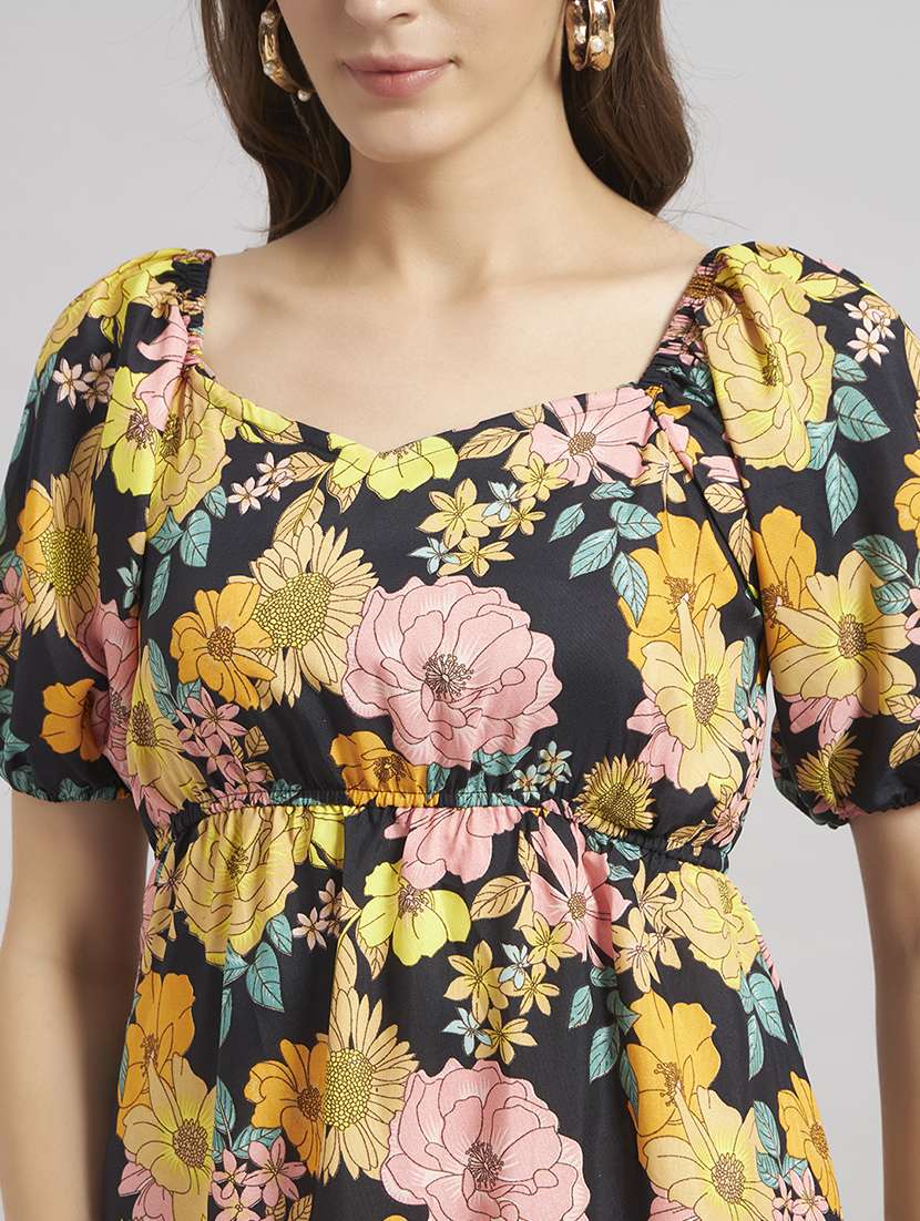 women floral print puff sleeve a-line dress - 22308753 -  Standard Image - 3
