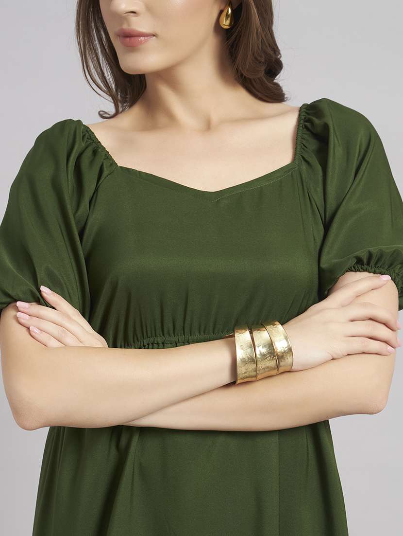 women solid puff sleeve a-line dress - 22308789 -  Standard Image - 3