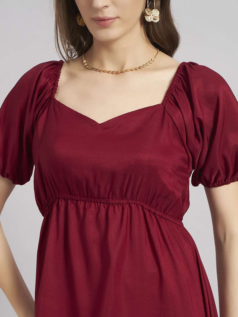 women solid puff sleeve a-line dress - 22308790 -  Standard Image - 3