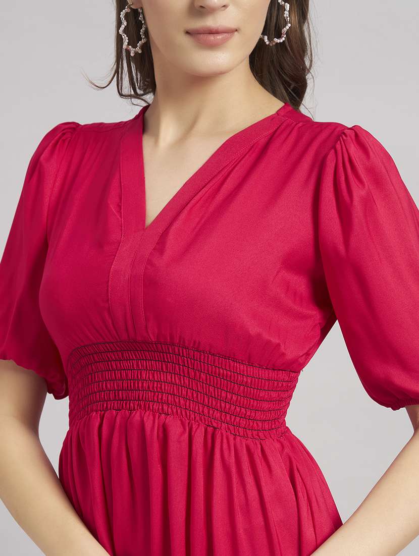 women solid puff sleeve tiered dress - 22308980 -  Standard Image - 3