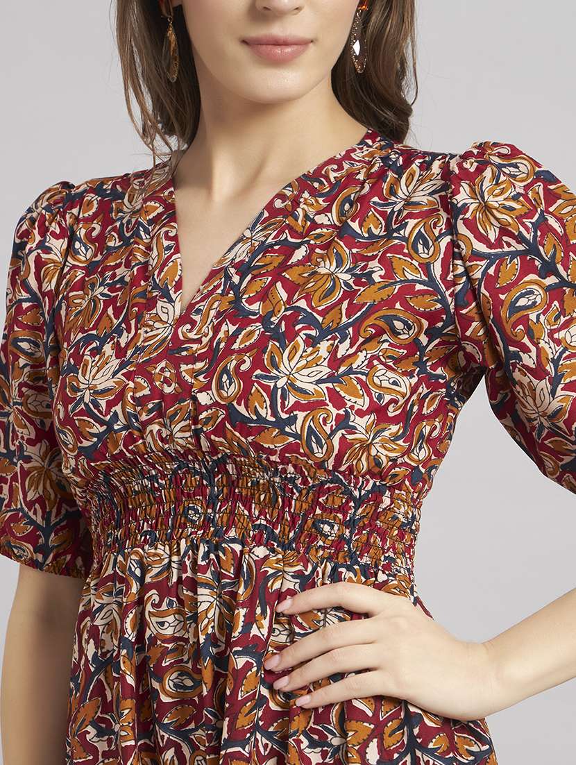 women printed puff sleeves tiered dress - 22309132 -  Standard Image - 3