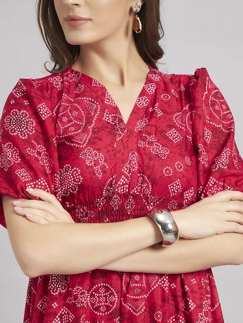 women bandhani puff sleeves tiered dress - 22309136 -  Standard Image - 3