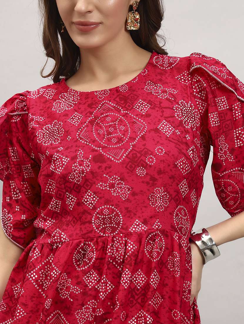 women bandhani print puff sleeve tiered dress - 22309200 -  Standard Image - 3