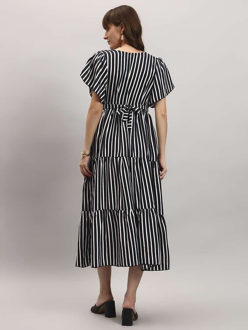 women striped round neck tiered dress - 22309207 -  Standard Image - 3