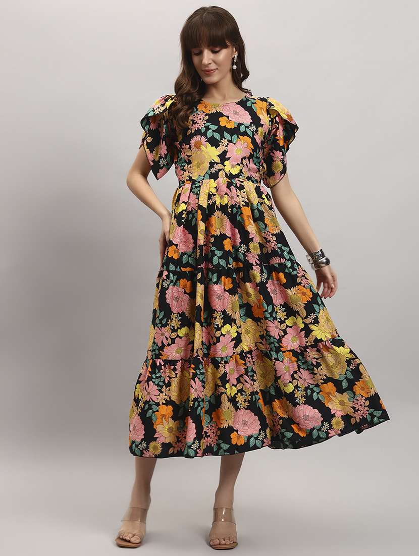 yellow polyseter anarkali gown