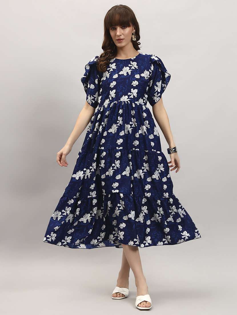 women floral tulip sleeve tiered dress