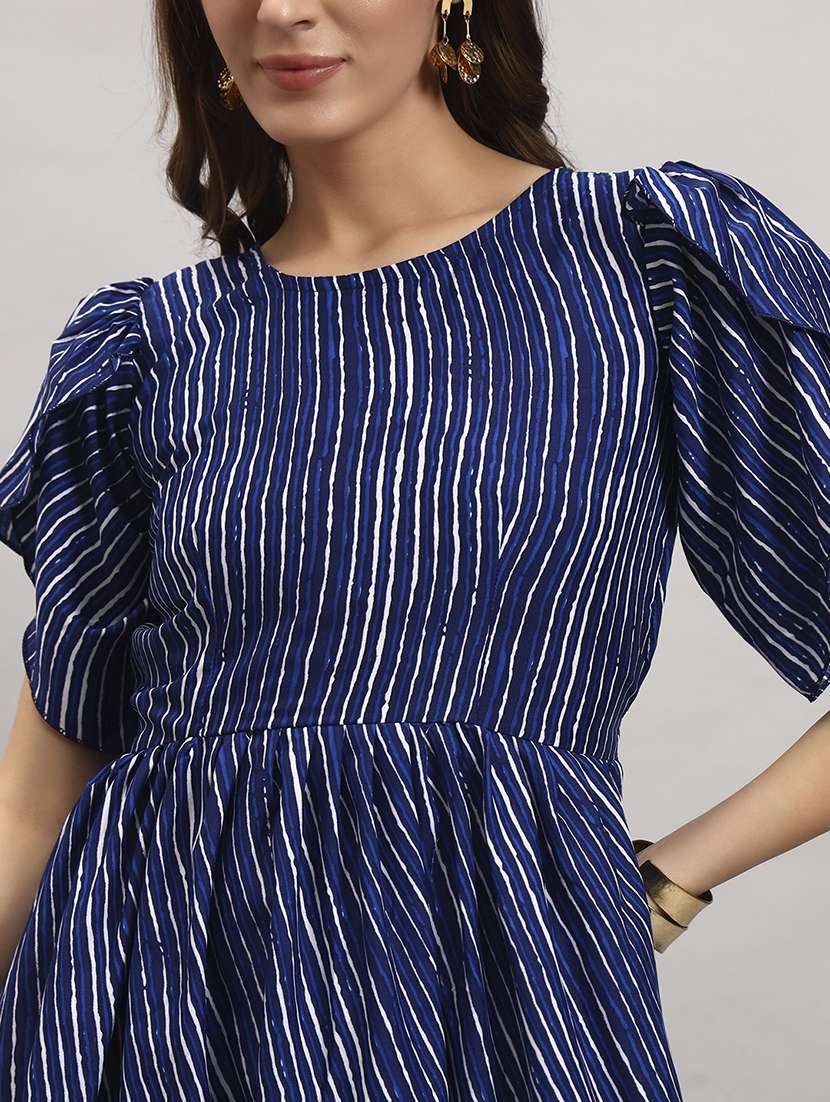 women striped tulip sleeve tiered dress - 22309213 -  Standard Image - 3