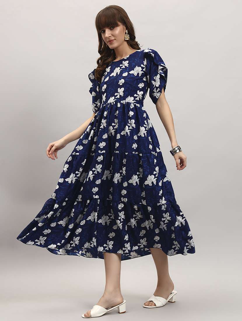 women floral print tulip sleeve tiered dress
