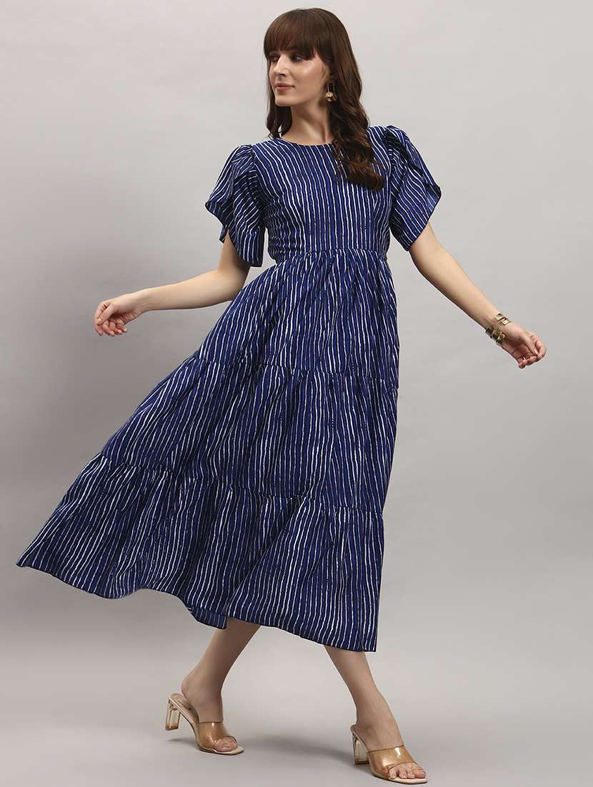 women printed tulip sleeves tiered dress