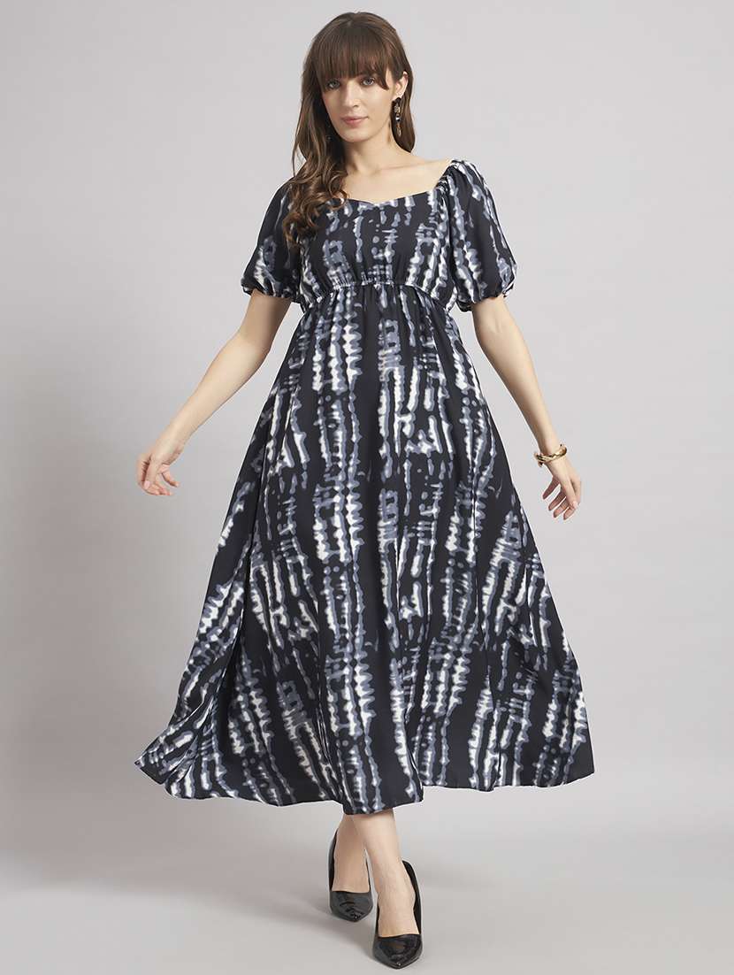 women tie & dye puff sleeve a-line dress
