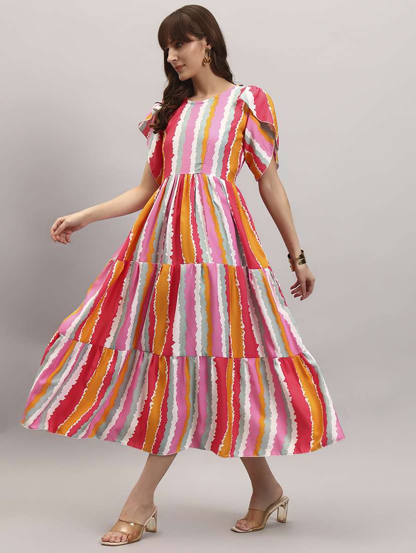 women striped tulip sleep tiered dress