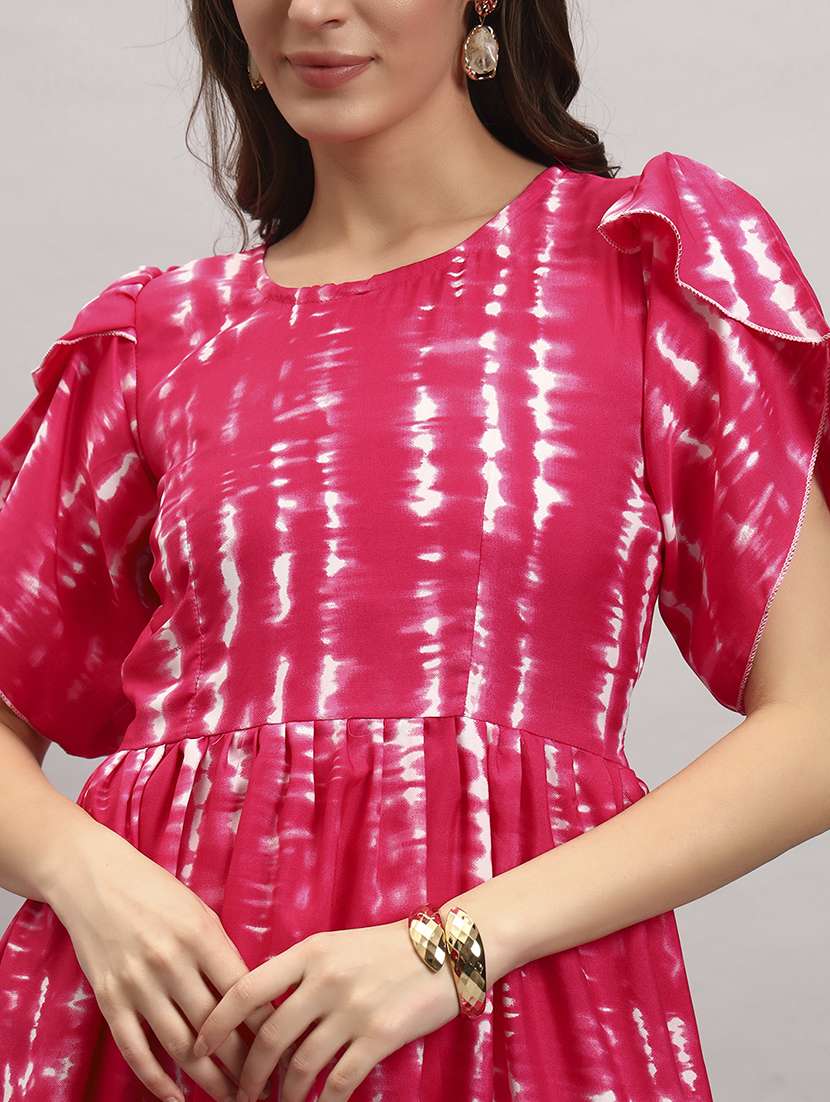women tie & dye tulip sleeve tiered dress - 22309428 -  Standard Image - 3