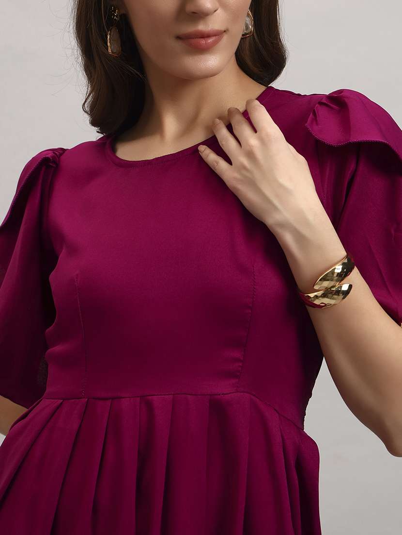 women solid tulip sleeve tiered dress - 22309439 -  Standard Image - 3